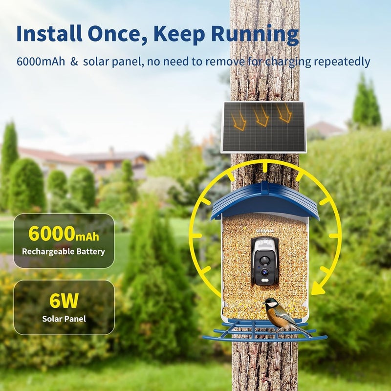 SEHMUA Bird Feeder with Camera, Solar Powered, AI Identify 10,000+ Species, Smart Bird Feeder with Live View, Ideal Present, 2.4GHz WiFi, Blue - Image 4